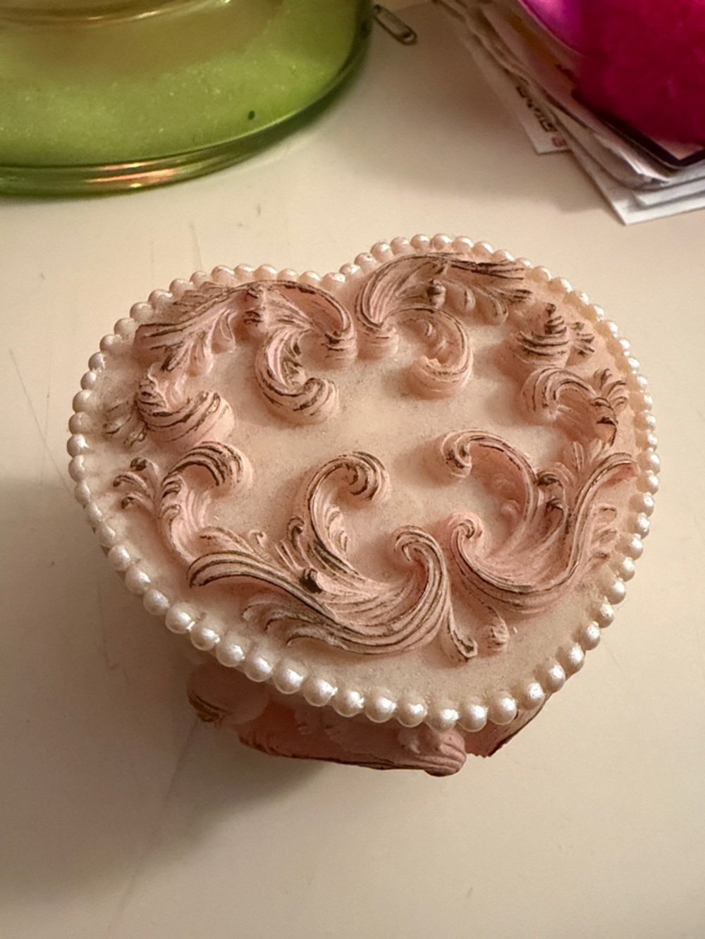 Heart Shaped Decorative Trinket Box with Scrollwork